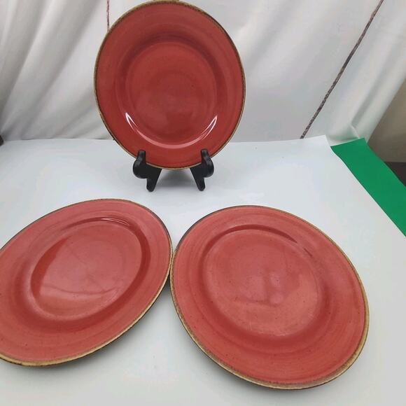 Thomson Pottery SEDONA 8” Salad/dessert Plates Red Swirl Brown Rim Set of 3 - Picture 1 of 5